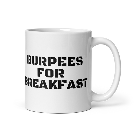 White glossy mug - Burpees for Breakfast