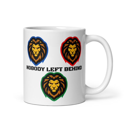 White glossy mug - Nobody left behind